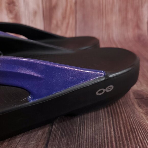 Oofos Oolala Womens 10 Black Calypso Flip Flop Thong Sandals Purple Ombre Fade - Picture 11 of 16